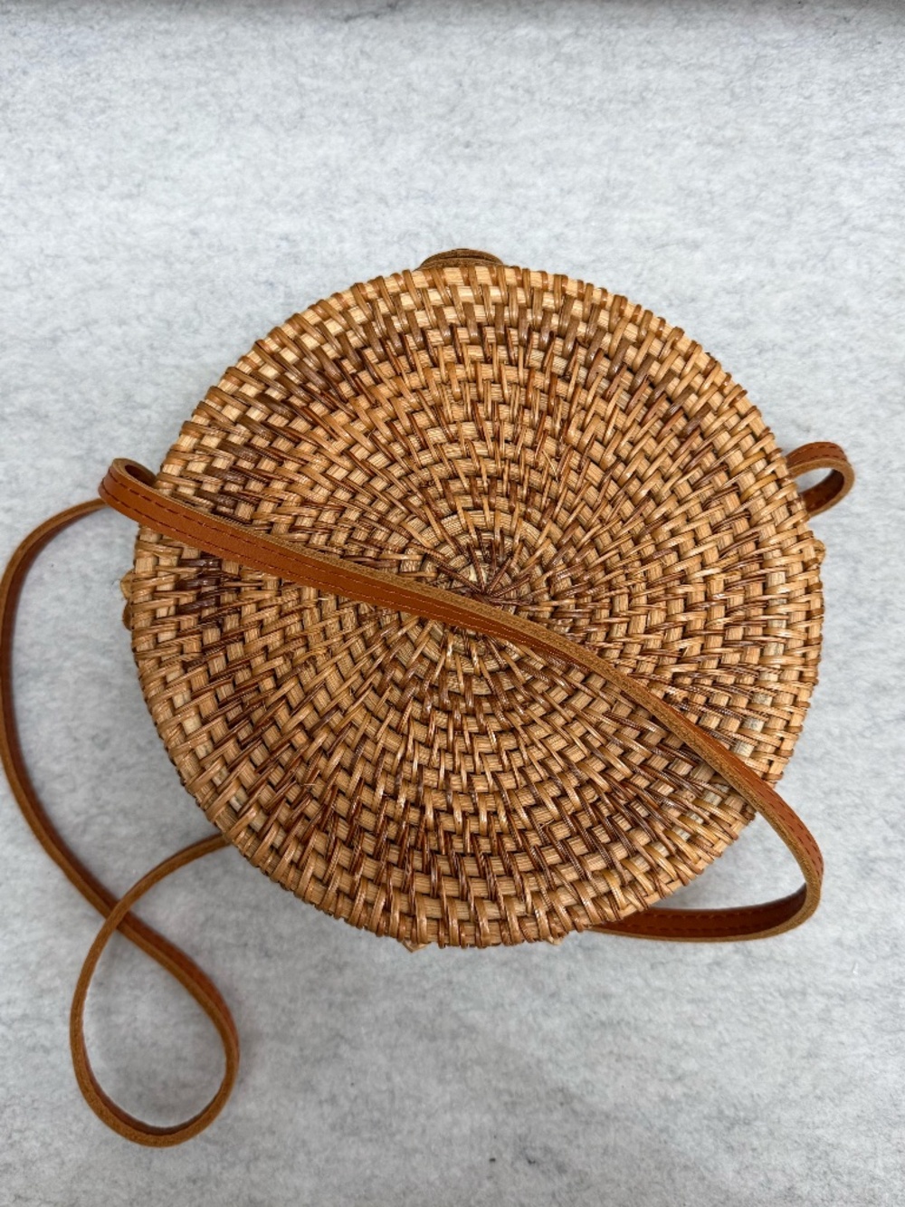 Woven Rattan Natural Wicker Circular Crossbody Shoulder Bag Boho Beachy